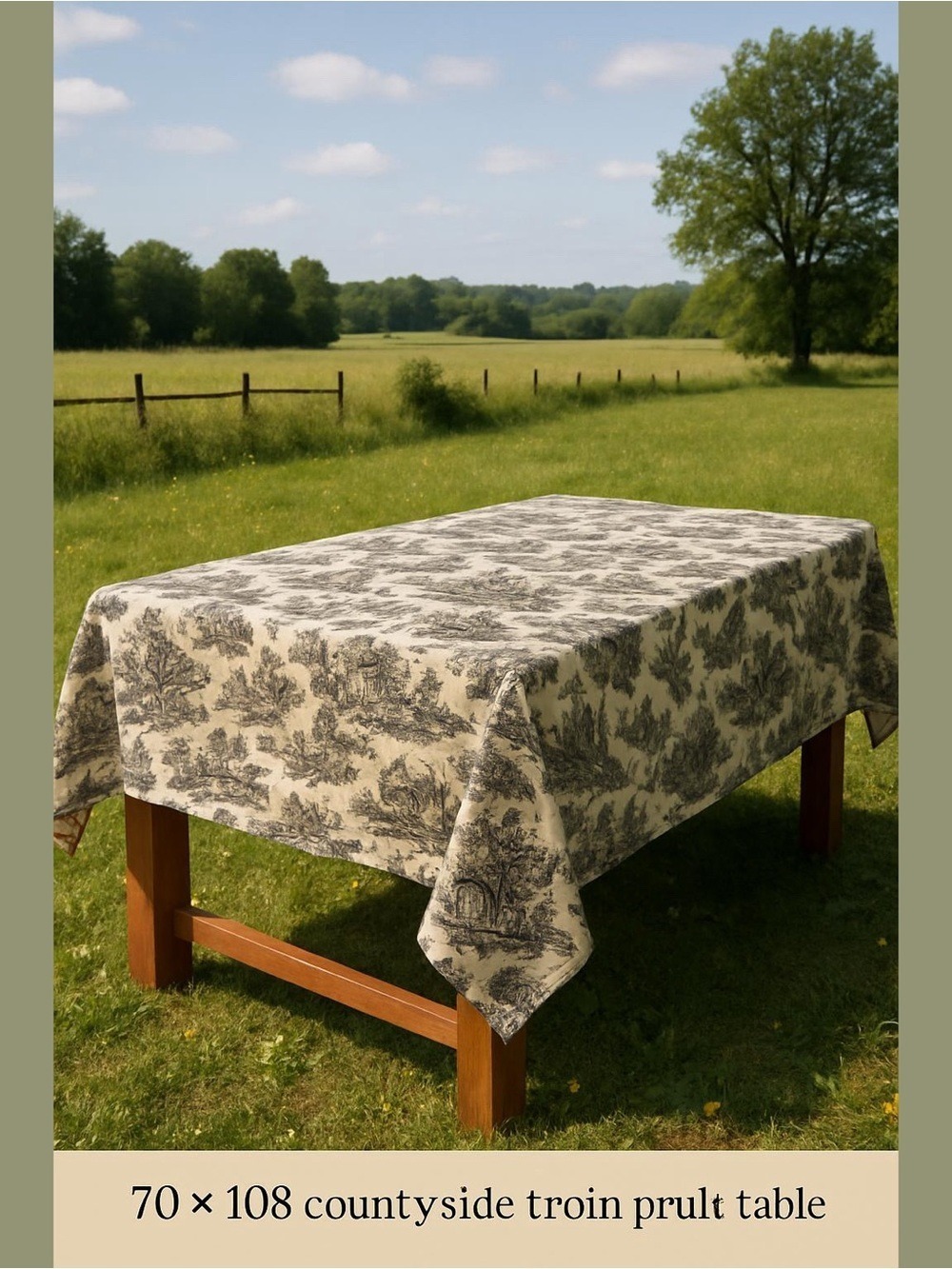 VTG WILLIAMS SONOMA CREAM & BLACK TOILE COTTON DINING TABLECLOTH SZ 70" X 108"
